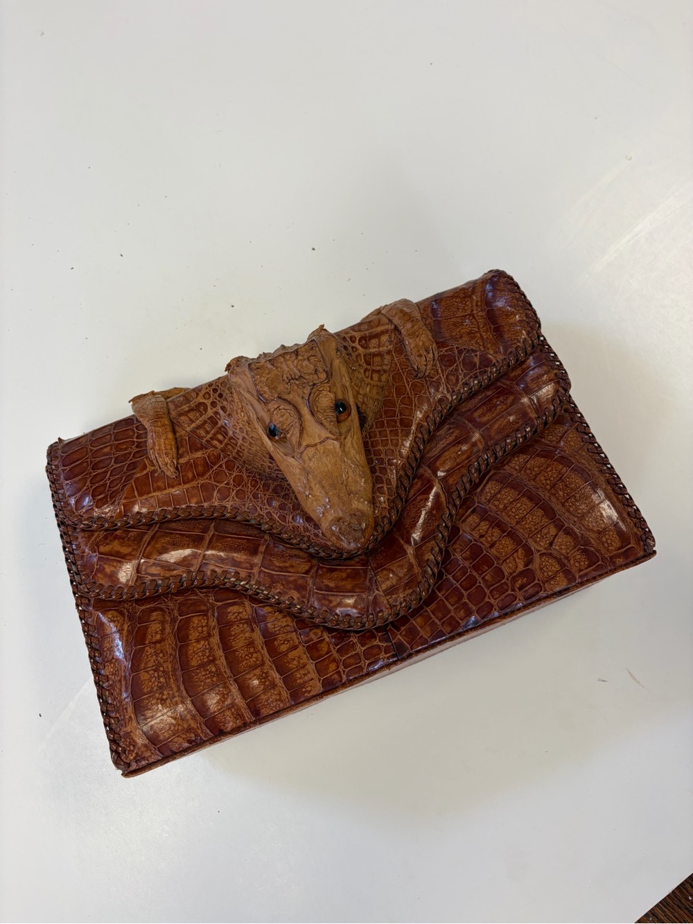Alligator Embossed Brown Leather Clutch